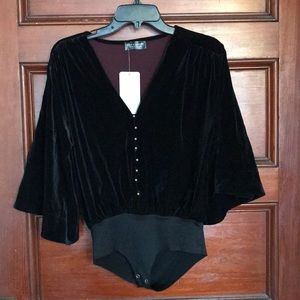Velvet Bodysuit with butterfly sleeves